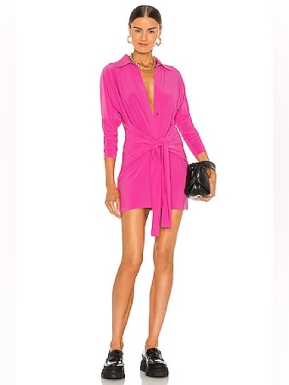 Norma Kamali Ty Front Shirt Mini Dress